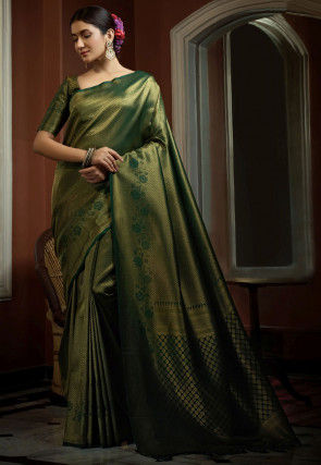 Dark Green Onam Jacquard Silk Saree– Lotus Fashion