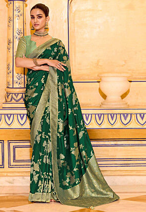 Woven Art Silk Saree in Dark Green
