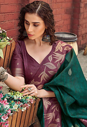 Woven Art Silk Saree in Dark Green