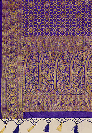 Woven Bangalore Silk Saree in Dark Indigo Blue