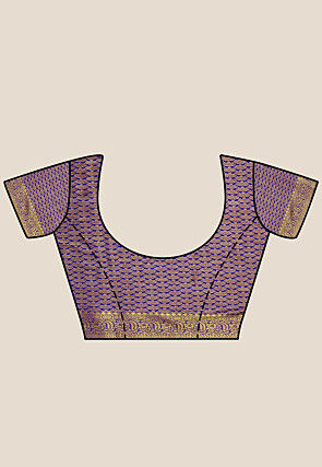 Woven Bangalore Silk Saree in Dark Indigo Blue