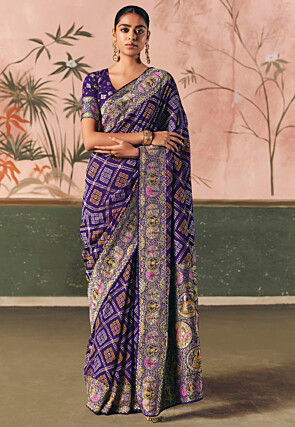 Woven Art Silk Saree in Indigo Blue