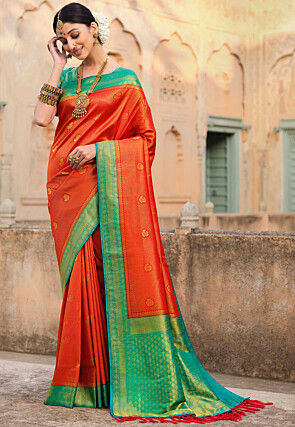 Deserving Orange Soft Banarasi Silk Saree With Beauteous Blouse Piece –  LajreeDesigner