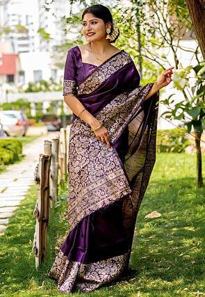 Woven Art Silk Saree in Dark Purple