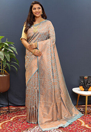 Woven Art Silk Saree in Dusty Blue
