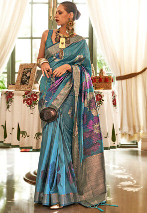 Woven Art Silk Saree in Dusty Blue