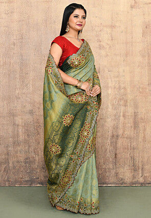 Woven Art Silk Saree in Dusty Green
