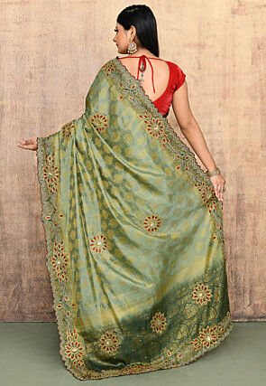 Woven Art Silk Saree in Dusty Green