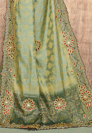 Woven Art Silk Saree in Dusty Green