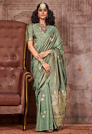 Woven Art Silk Saree in Dusty Green