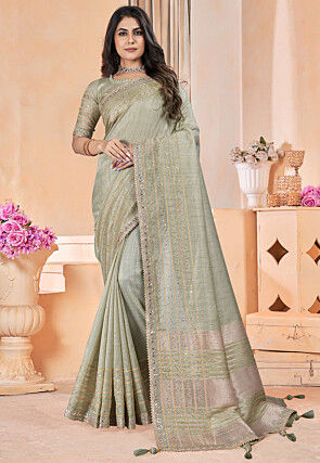 Woven Art Silk Saree in Dusty Green