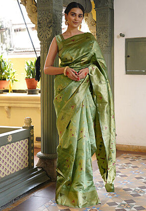 Woven Art Silk Saree in Dusty Green