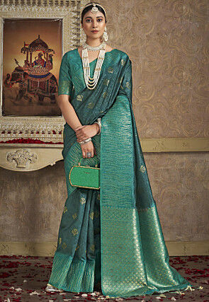 Woven Art Silk Saree in Dusty Green