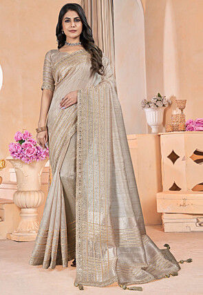 Woven Art Silk Saree in Fawn