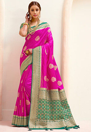 Woven Art Silk Saree in Fuchsia