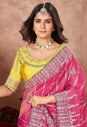 Woven Art Silk Saree in Fuchsia