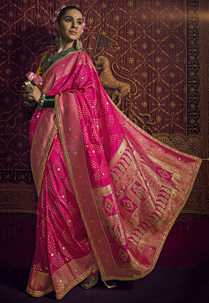 Woven Art Silk Saree in Fuchsia