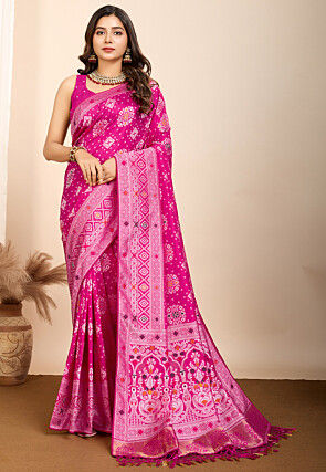 Woven Art Silk Saree in Fuchsia