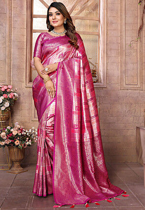 Woven Art Silk Saree in Fuchsia