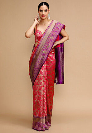 Woven Art Silk Saree in Fuchsia