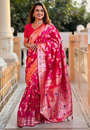 Woven Art Silk Saree in Fuchsia