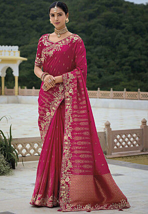 Woven Art Silk Saree in Fuchsia
