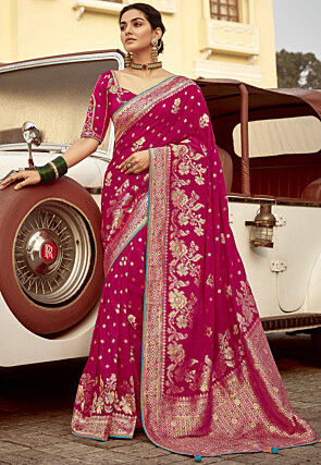 Woven Art Silk Saree in Fuchsia