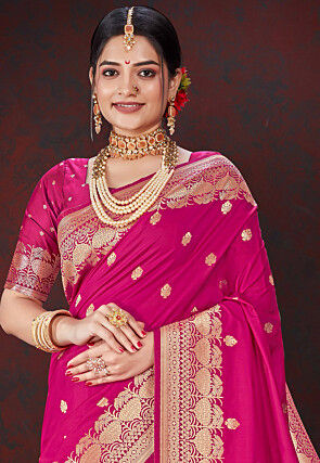 Fuchsia Pink Colour South Silk Heavy Woven Saree