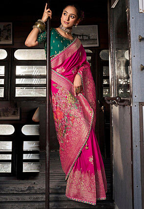 Woven Art Silk Saree in Fuchsia