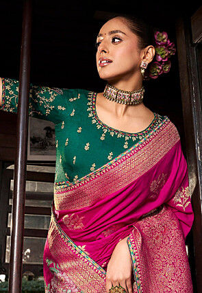 Woven Art Silk Saree in Fuchsia