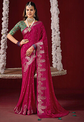 Woven Art Silk Saree in Fuchsia