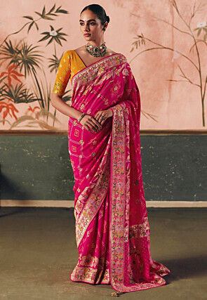 Woven Art Silk Saree in Fuchsia