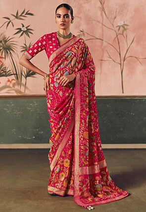 Woven Art Silk Saree in Fuchsia