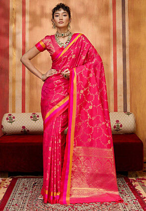 Woven Art Silk Saree in Fuchsia