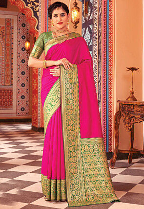 Woven Art Silk Saree in Fuchsia
