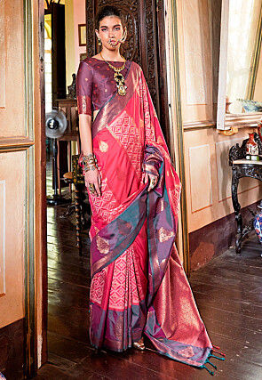 Woven Art Silk Saree in Fuchsia