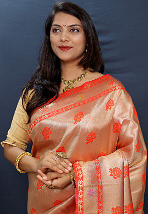Woven Art Silk Saree in Golden