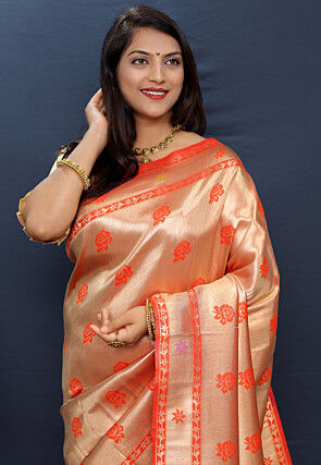 Woven Art Silk Saree in Golden