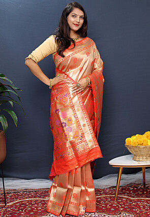 Woven Art Silk Saree in Golden