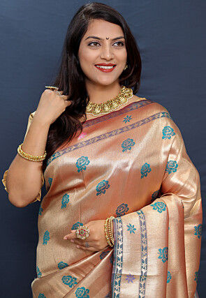 Woven Art Silk Saree in Golden