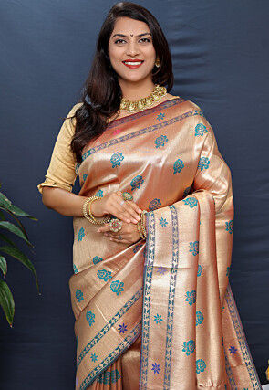 Woven Art Silk Saree in Golden