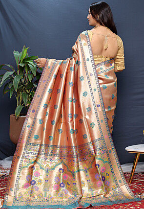 Woven Art Silk Saree in Golden