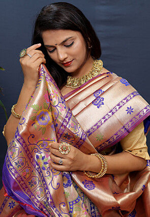 Woven Art Silk Saree in Golden