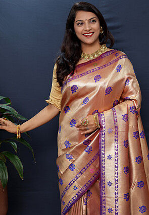 Woven Art Silk Saree in Golden