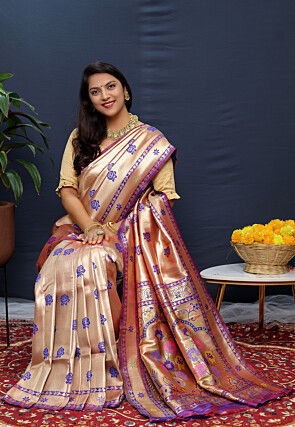 Woven Art Silk Saree in Golden