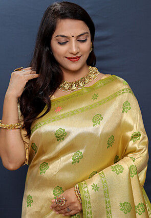 Woven Art Silk Saree in Golden