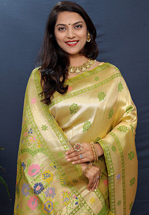 Woven Art Silk Saree in Golden