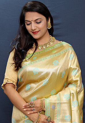 Woven Art Silk Saree in Golden