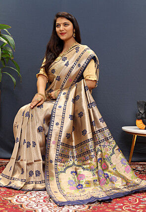 Woven Art Silk Saree in Golden