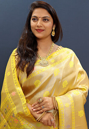 Woven Art Silk Saree in Golden